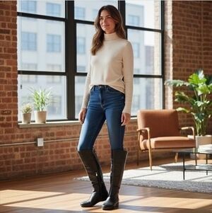 Bruno Magli Black Lambskin Leather Platform Knee-High Boots Women’s EU35 US5